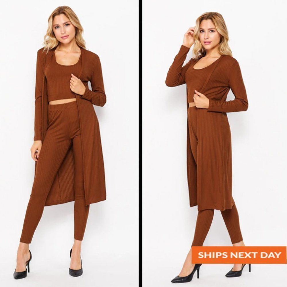 COPY - Luxe Feel 3 Piece Set - Three Piece Set - Cardigan Set - Duster - Knit P… - Picture 1 of 3